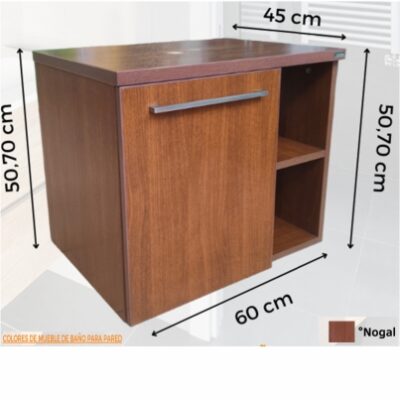 MUEBLE DE BAÑO NAPA DE COLGAR PARED COLOR WENGUE - NOGAL MEDIDAS:60x45x51 - Imagen 3