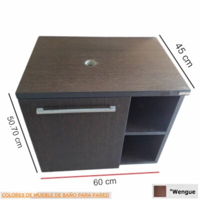MUEBLE DE BAÑO NAPA DE COLGAR PARED COLOR WENGUE - NOGAL MEDIDAS:60x45x51 - Imagen 2
