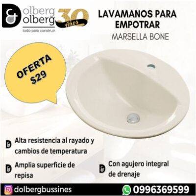 LAVABO  MARSELLA  EMPOTRAR BONE 45CM X 50.8CM