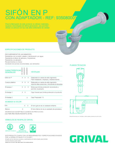 SIFÓN 11/2” o 11/4"  PVC LAVAPLATOS - LAVABO - Imagen 2