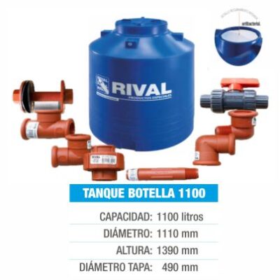 TANQUE DE RESERVA DE AGUA TIPO BOTELLA (1100LTS) Incluido Kit de Instalación 3/4"  ( Espesor 4mm a 5mm )
