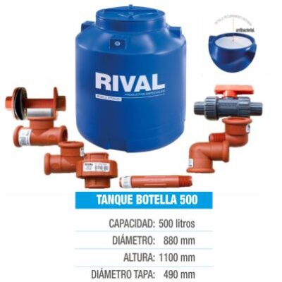 TANQUE DE RESERVA DE AGUA TIPO BOTELLA (500LTS) Incluido Kit de Instalación 1/2"  ( Espesor 4mm a 5mm )