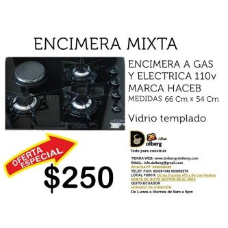 ENCIMERA 3 HORNILLAS GAS - 1 ELECTRICA 110V