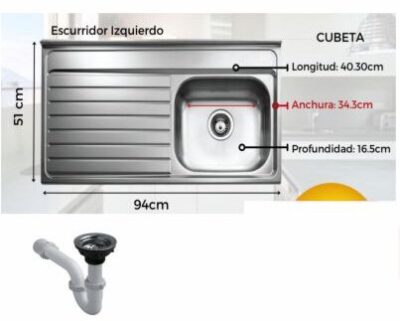 FREGADERO INOXIDABLE TEKA ORIGINAL 94cm x 51cm