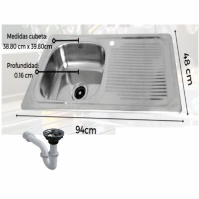 FREGADERO INOXIDABLE PARA EMPOTRAR 94cm x 48cm