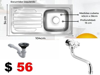 COMBO FREGADERO 1.00MTS X 52CM EMPOTRAR GUINOVART IZQUIERDO