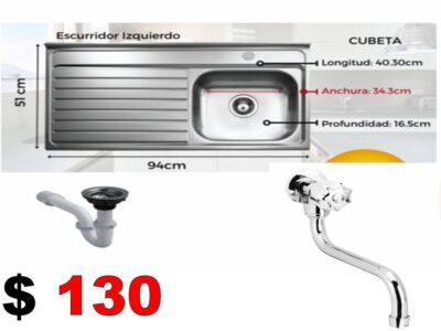 COMBO FREGADERO TEKA 94CM X 51CM FALDA IZQUIERDO