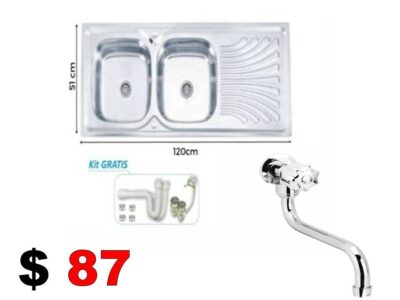 COMBO FREGADERO YETKA EMPOTRAR 120 X 51 2POZOS KIT GRATIS